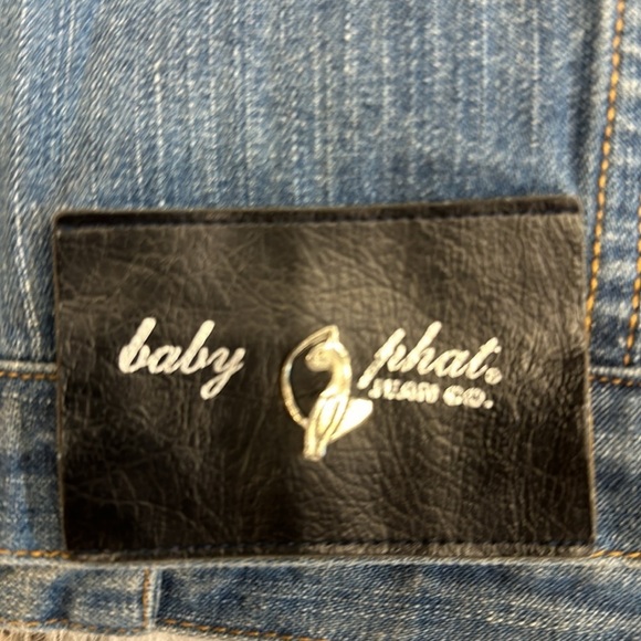 🎉hostpick😁Baby phat denim, md blue logo stitch above front pocket & on back M - Picture 3 of 14